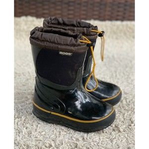 Bogs Kids Mckinley Boots Black Rubber Pull On Drawstring Waterproof Youth 11